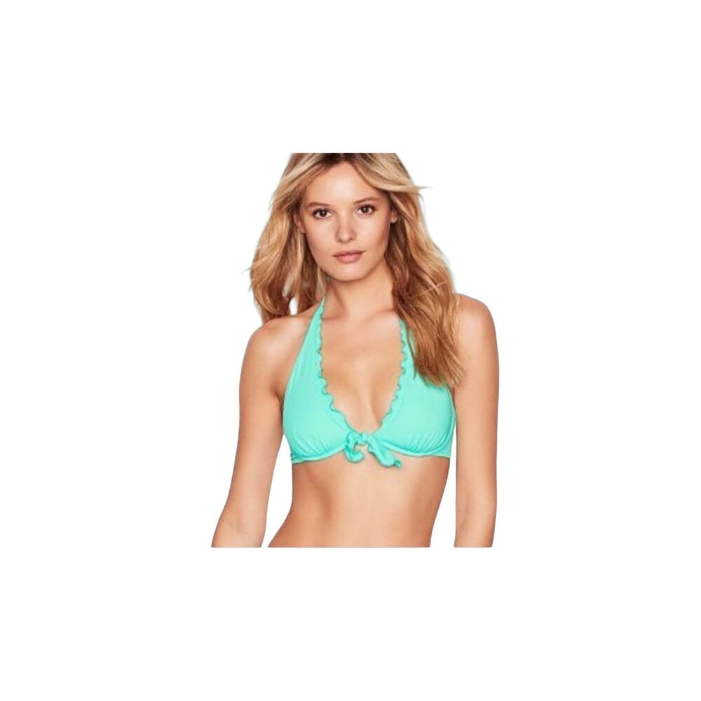 Victoria’s Secret light turquoise ruffled halter lightly padded underwire bikini